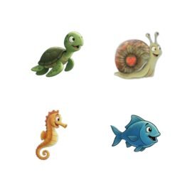 Cute Sea Creature Die-Cut Stickers — Turtle, Snail, Seahorse & Fish (Waterproof DTF)