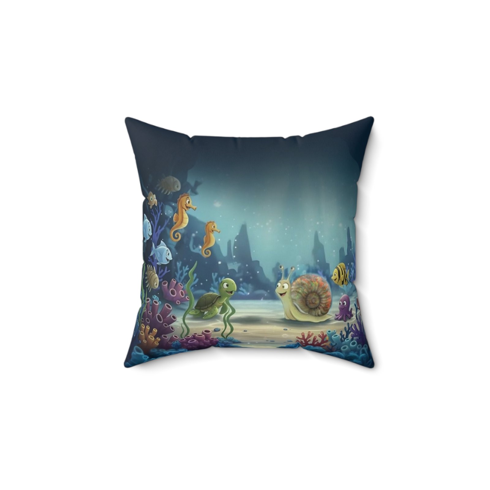Underwater Friends Decorative Pillow — Cute Sea Turtle & Snail Ocean Throw Pillow - Image 2
