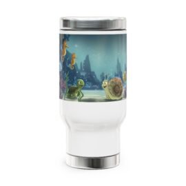 Underwater Friends Travel Mug — 14oz Stainless Steel Coffee Tumbler with Handle